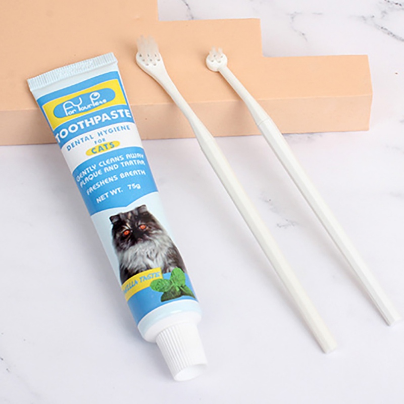 Pet Toothpaste Set Care Fresh Breath Tool for Dogs Cats Vanilla Beef Flavor Toothpaste Finger Tooth Brush Dog Plaque Removal Kit