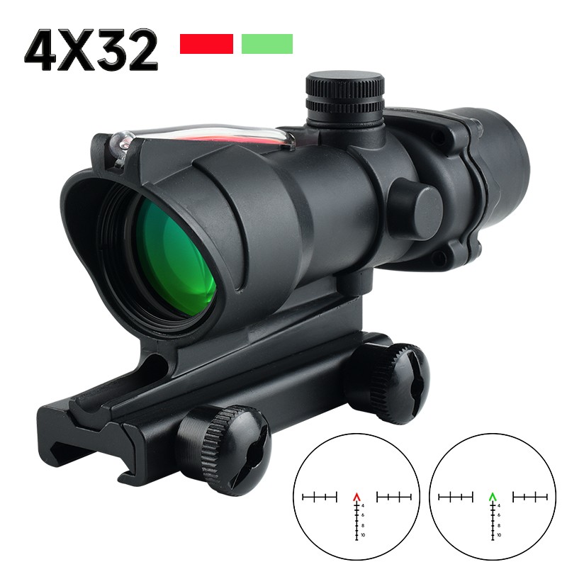 Fiber Scope 4X32 Red Green Optics Rifle Scope Hunting Tactical Fiber Reflex Illuminated Sight No Battery Required Collimator