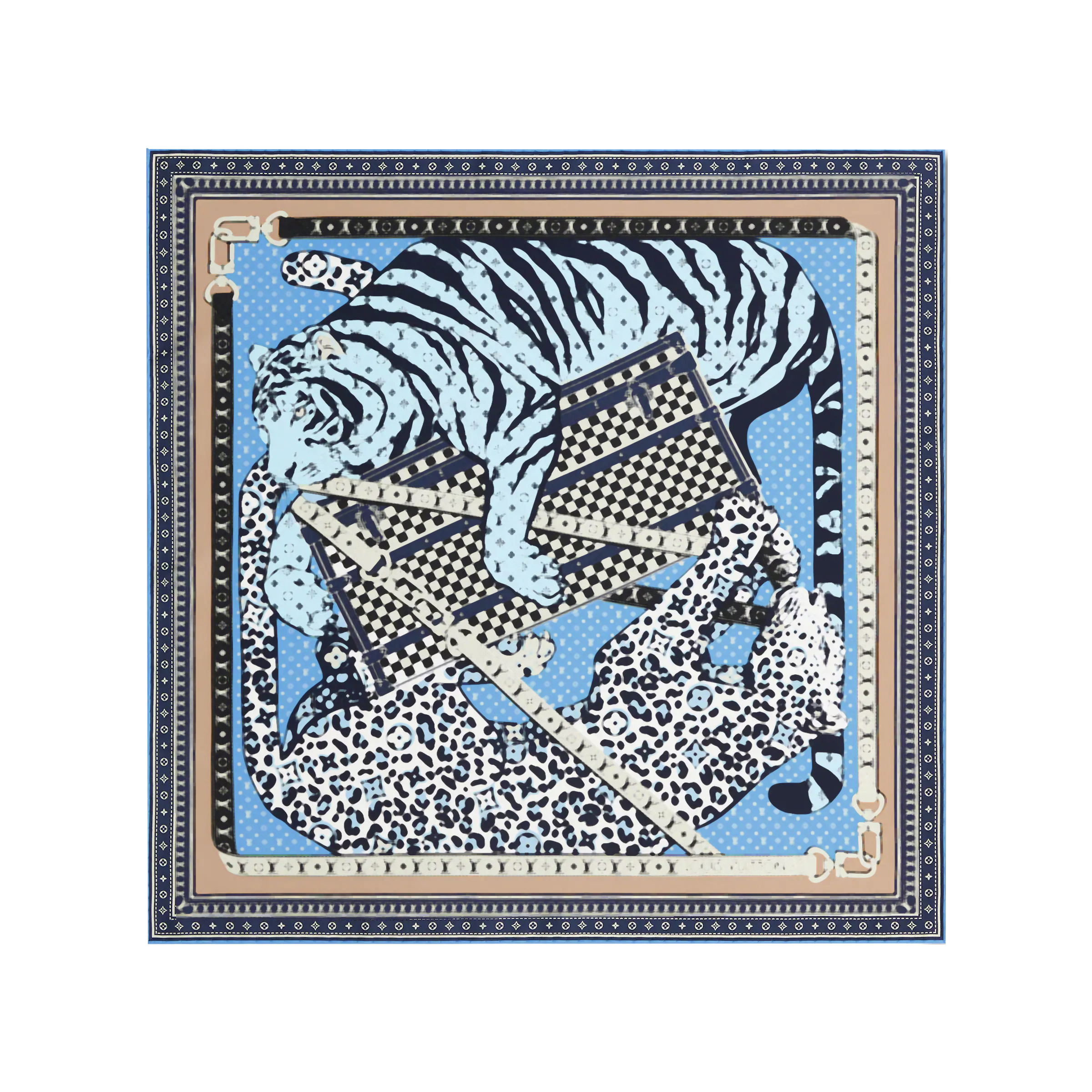 M79917 Silk Scarf Women Square Scarves Fashion Leopard print leopard Feline Duo Square 70 Silk Foulards Femme Wraps Beach Shawls Bandana Lady Hijabs Beach Towel