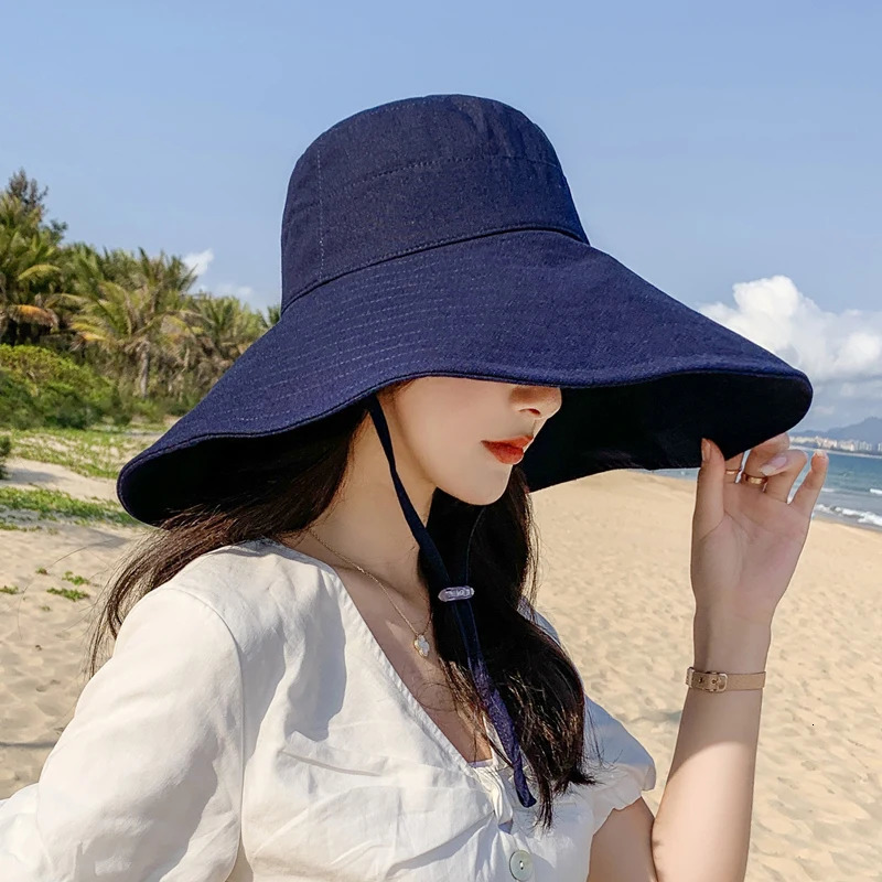 Japan and South Korea Big Brim Hat Womens Spring and Summer Foldable Travel Sun Hat Sun Hat Solid Color Casual Fisherman Hat 240528