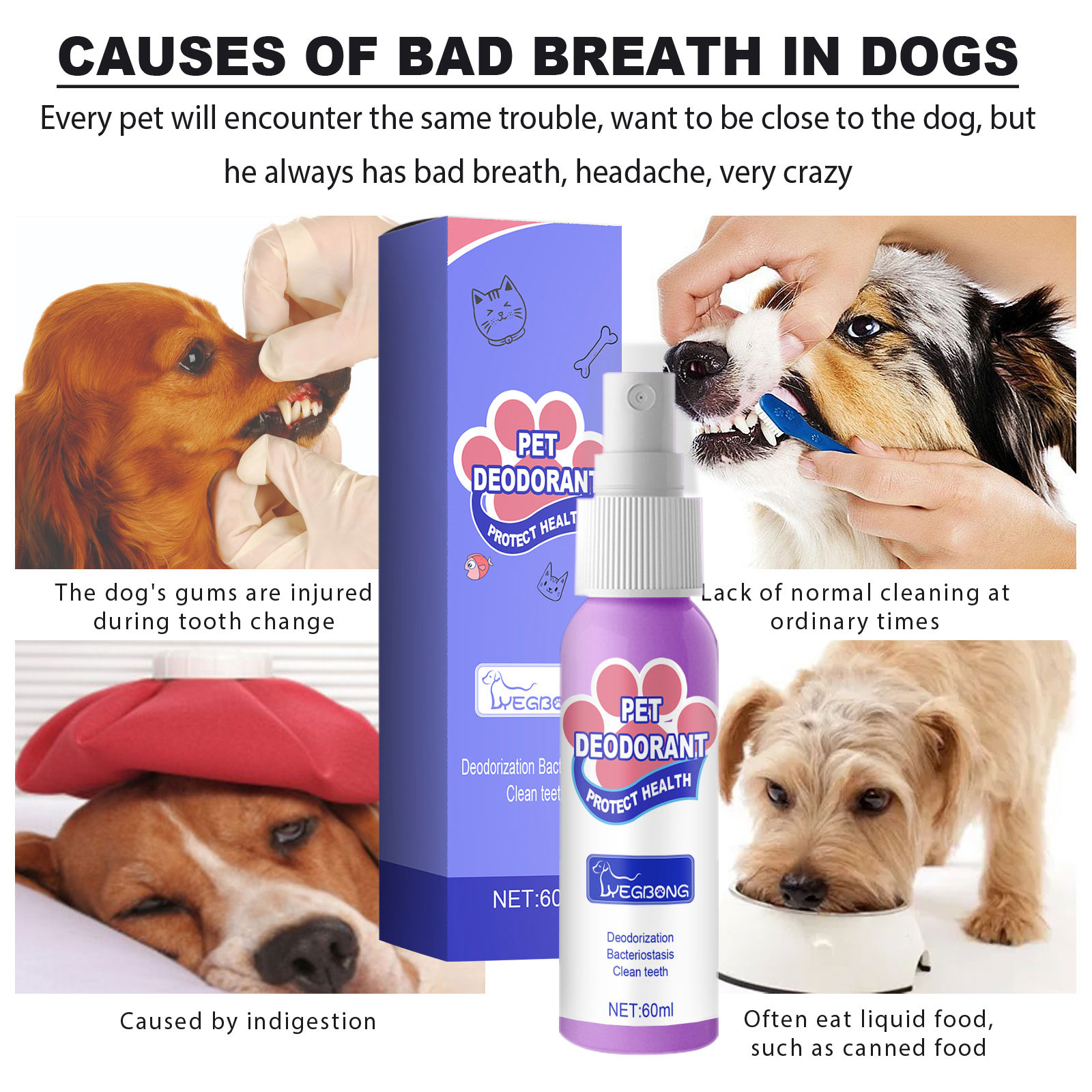 60ml Dog Deodorant Spray Swallowable Dog Bad Breath Spray Practical Pet Dog Mouth Cleaning Spray Oral Health Care Pet Supplies