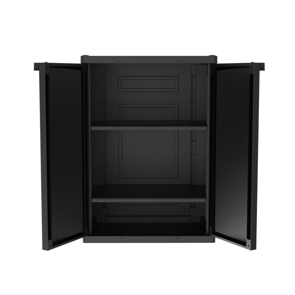 Plastic Garage Cabinet 2 Shelf, Black Finish, Living Room Storage Cabinet Perfect for Office, Living Room, Den and More