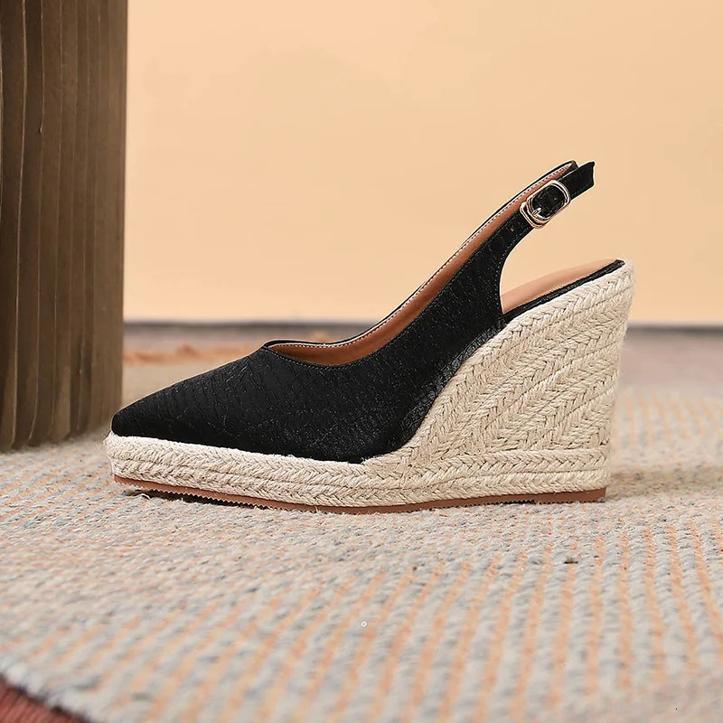 LIHUAMAO espadrilles heel wedges sandals women slingback shoes pumps csaual shoes bohemia beach style 240528