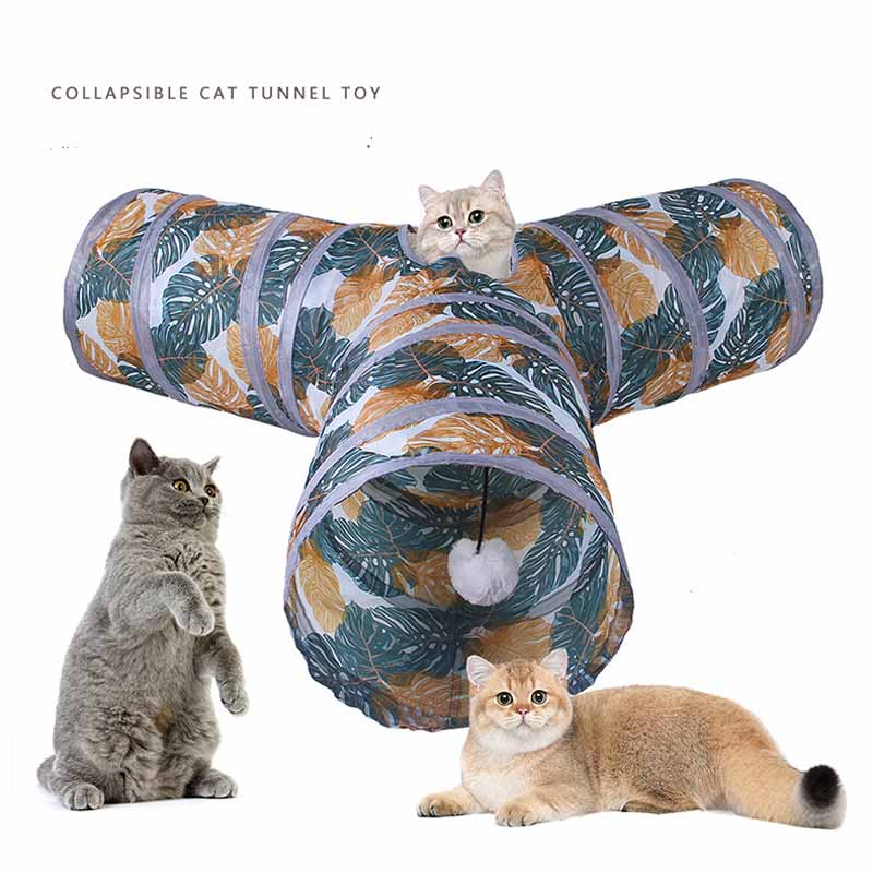 Funny Cat Toy Foldable Cat Channel Personalised Leaf Print Pet Sounding Track Kitten Interactive Chase Toy Pet Supplies