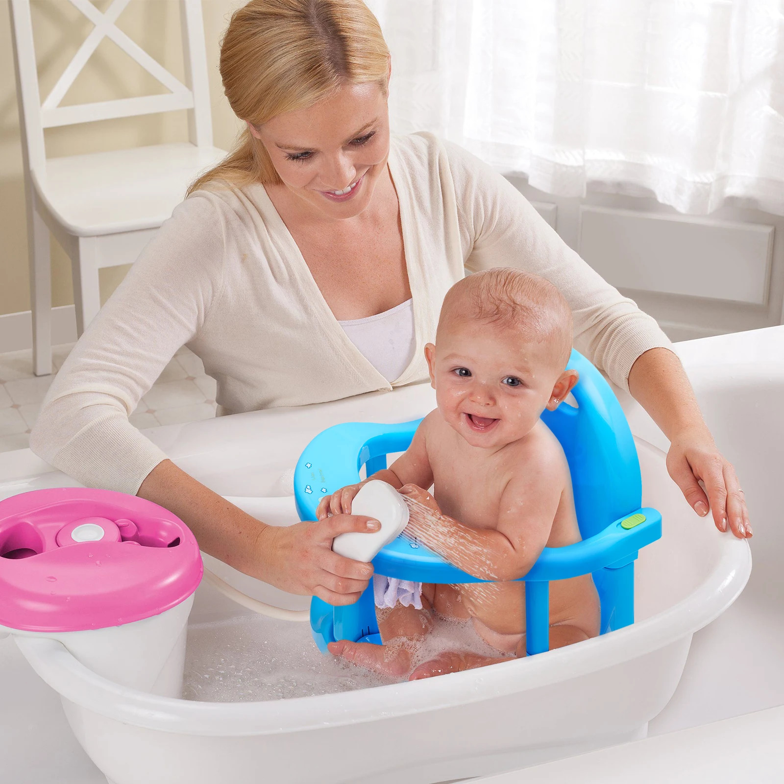 Baby Foldable Bath Seat for Tub Sit Up Infant Toddler Bathtub Safety Shower Chair Seater with Suction Cups 240530