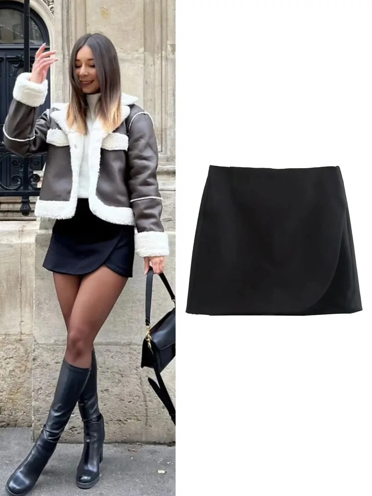 TRAF Black Pink Sex Mini Skirt Shorts Woman High waist Summer Autumn Fashion Wrap skirt 240530