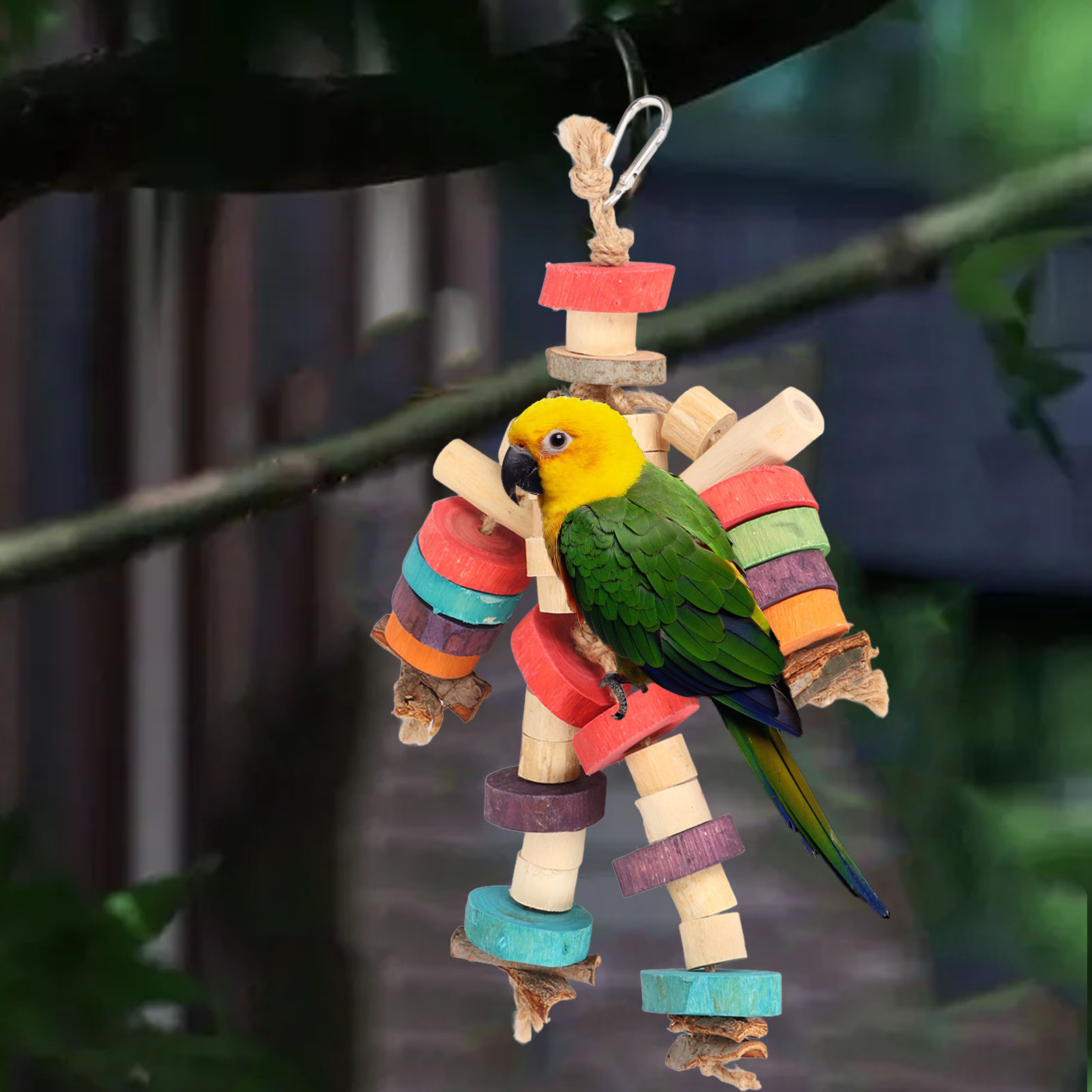 Parrot Chew Toys Bite Resistant Hanging Wood Block Bird Cage Toys Parrot Chewing Toy For Parrots And Birds