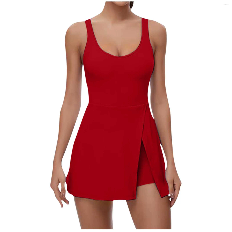 Casual Dresses Womens Tennis Dress Square Neck Sleeveless Athletic Side Slit Flare Workout Yoga Slim Fitting Female Clothing