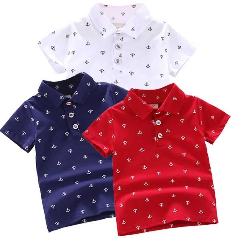 Polos Polos 2024 Summer New Baby Boys Fashion Breathable Print Short Seven Flip Collar Cotton Shirt Top Direct Shipping WX5.29