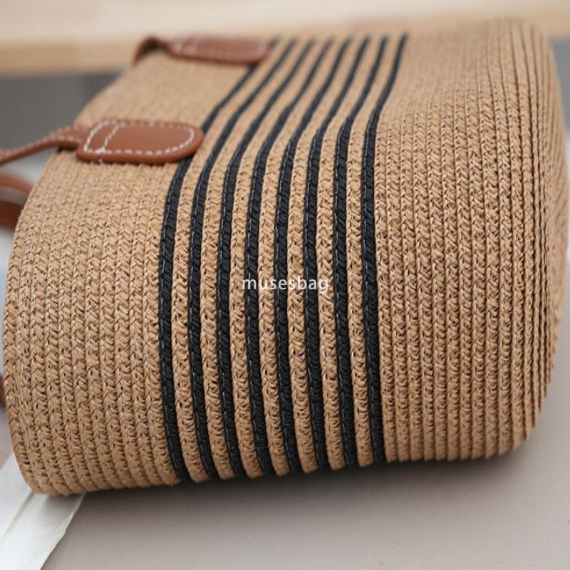 New belt single shoulder woven bag with contrasting stripes simple and fashionable tote bag commuting bag