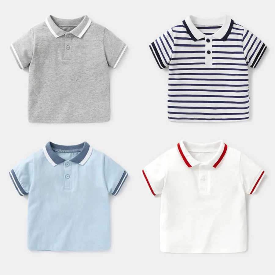 Polos Polos Boys polo shirt short seven piece childrens shirt boys collar top T-shirt fashionable stripes toddler and baby shirt childrens clothing WX