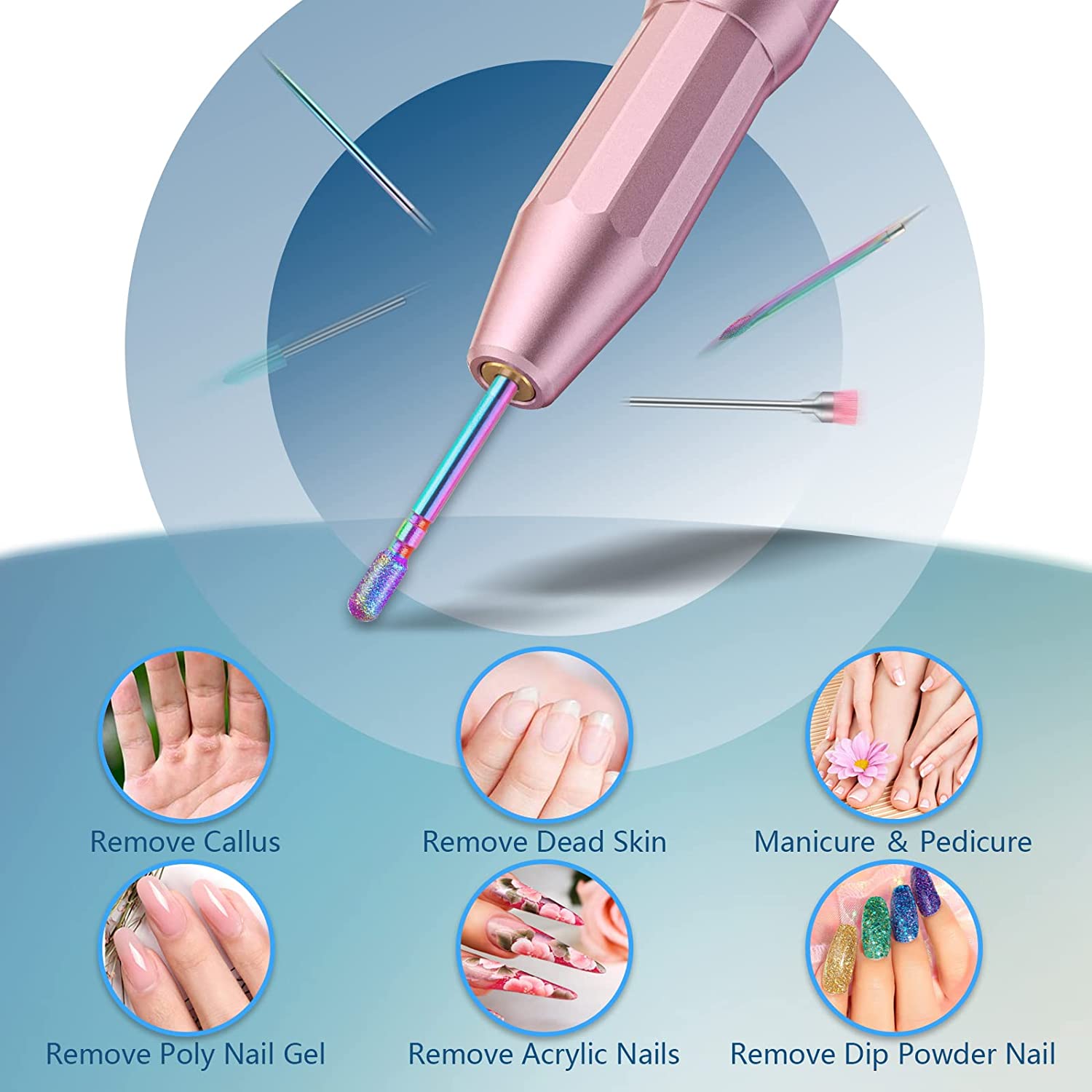 14pcs 3/32'' Professional Rainbow Nail Drill Bits Electric Manicure Nail Rotary File for Acrylic Gel Nails Cuticle Manicure