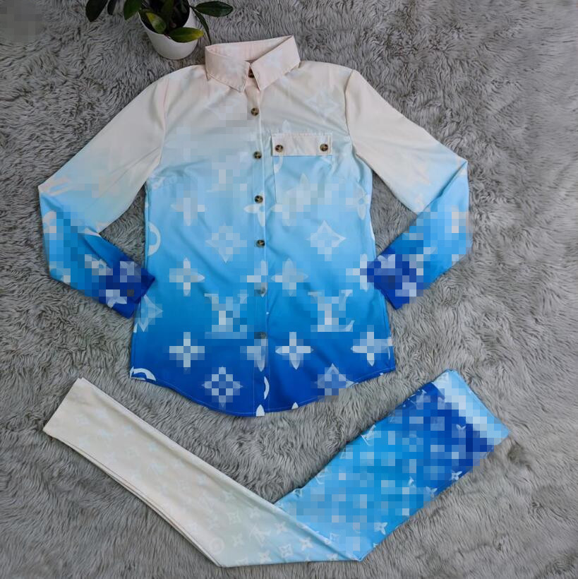 Women shirt Womens Two Piece Sets Long sleeved Pants blue fasion Tracksuit Casual Outfit designer clothes woman Sweatsuits Clothing brand Sports with 
