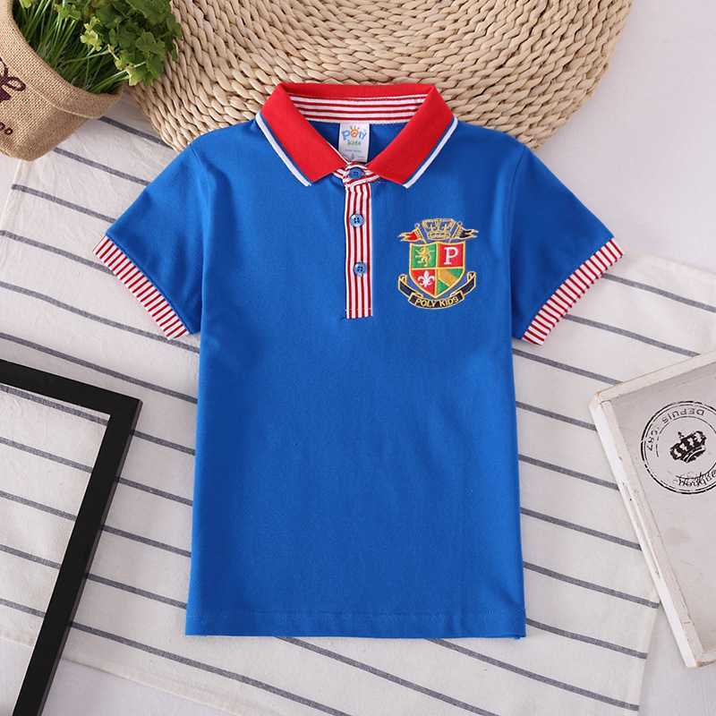 Polos Polos Boys Polo Shirt Summer Sports Jersey Cotton Girls Striped Neckline Clothing Childrens Embroidered Pattern T-shirt Short Seven Top T-shirt 