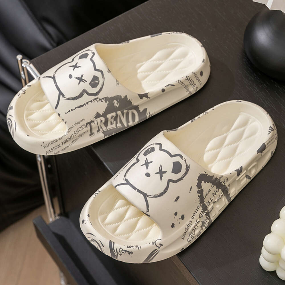 Fashion Summer Cartoon Bear Home Shoes Non-slip Soft Slides Lithe Comfort Sandals Men Women Couple Slippers Ladies' Flip Flops cfff8