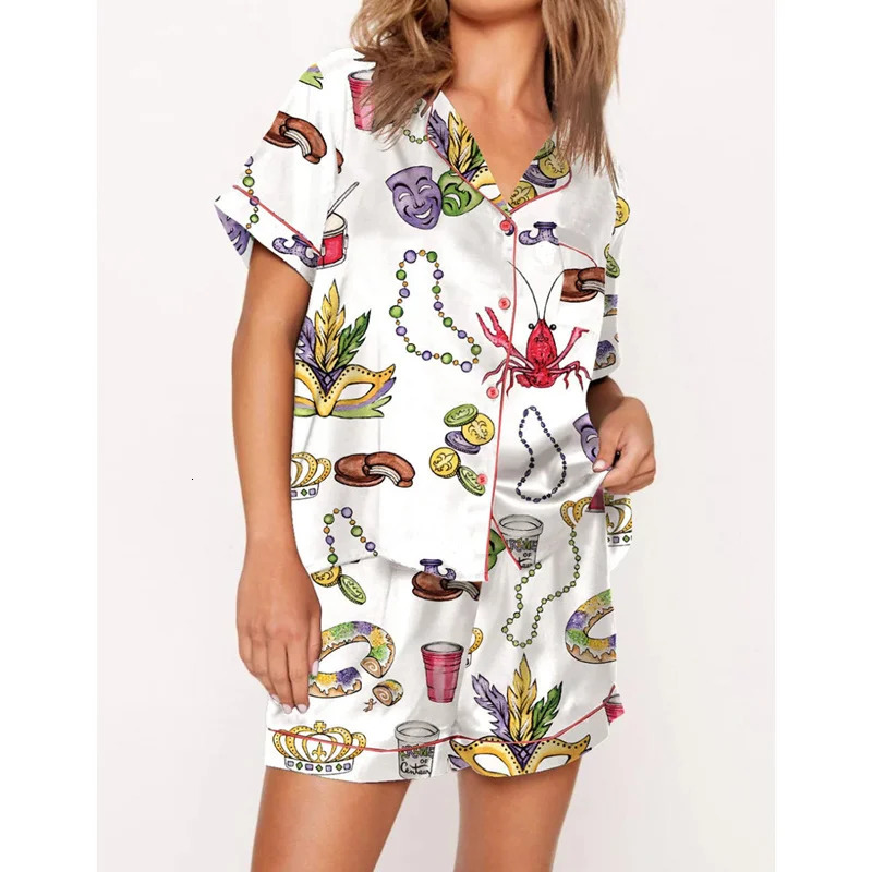 Xingqing 2 Piece Pajama Set y2k Women Wine Bottle Print Lapel Collar Single Breasted Short Sleeve Shirt and Shorts Loungewear 240530