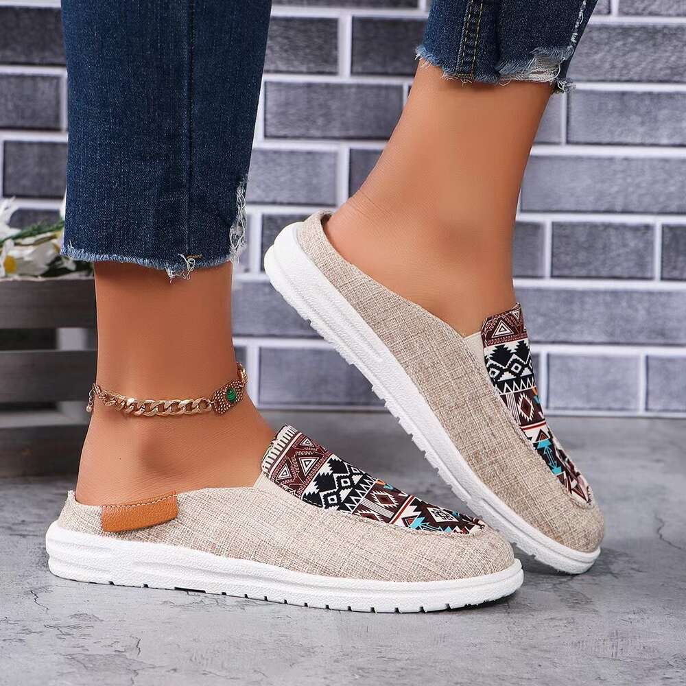 Spring Summer Round Toe Half Slippers Fashion Walking Shoes Color Matching Casual Comfortable Shallow Mouth Women Sneakers 67ae9