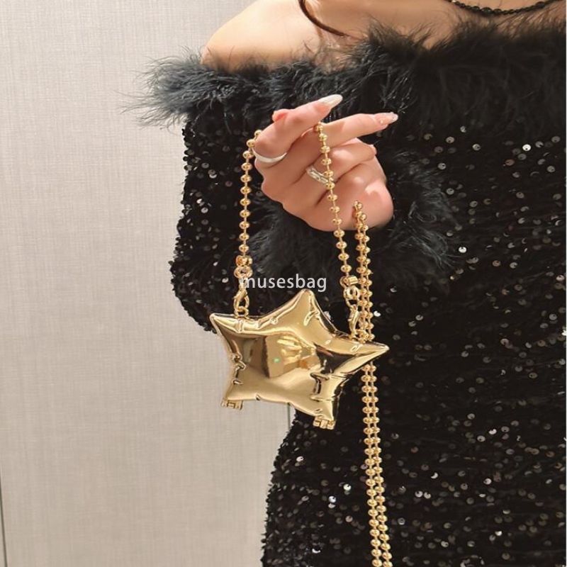 New zinc alloy shiny metal pentagram box mini change key lipstick banquet crossbody bag mini small bag portable exquisite bag
