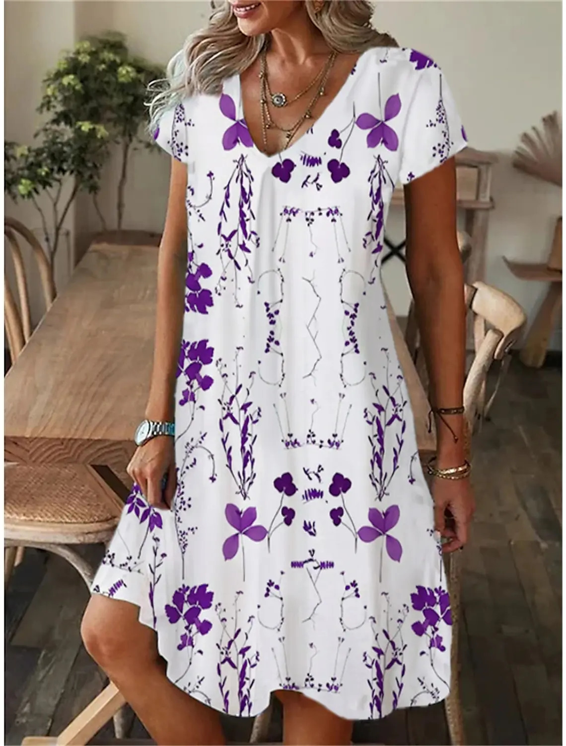 Womens Casual Loose Fitting Short Sleeved Dress 240528