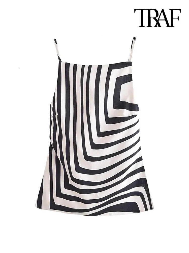 TRAF Women Fashion Backless With Thin Straps Linen Tank Tops Sexy Straight Neck Sleeveless Female Camis Mujer 240514
