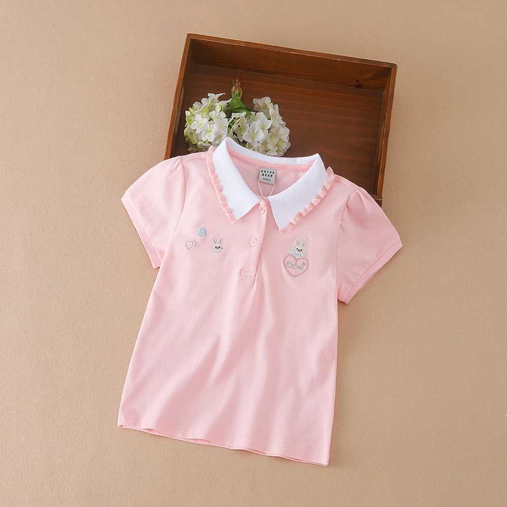 Polos Polos 3-12 year old girl polo summer childrens short sleeved seven piece T-shirt 2023 new childrens lapel baby cotton top WX5.29