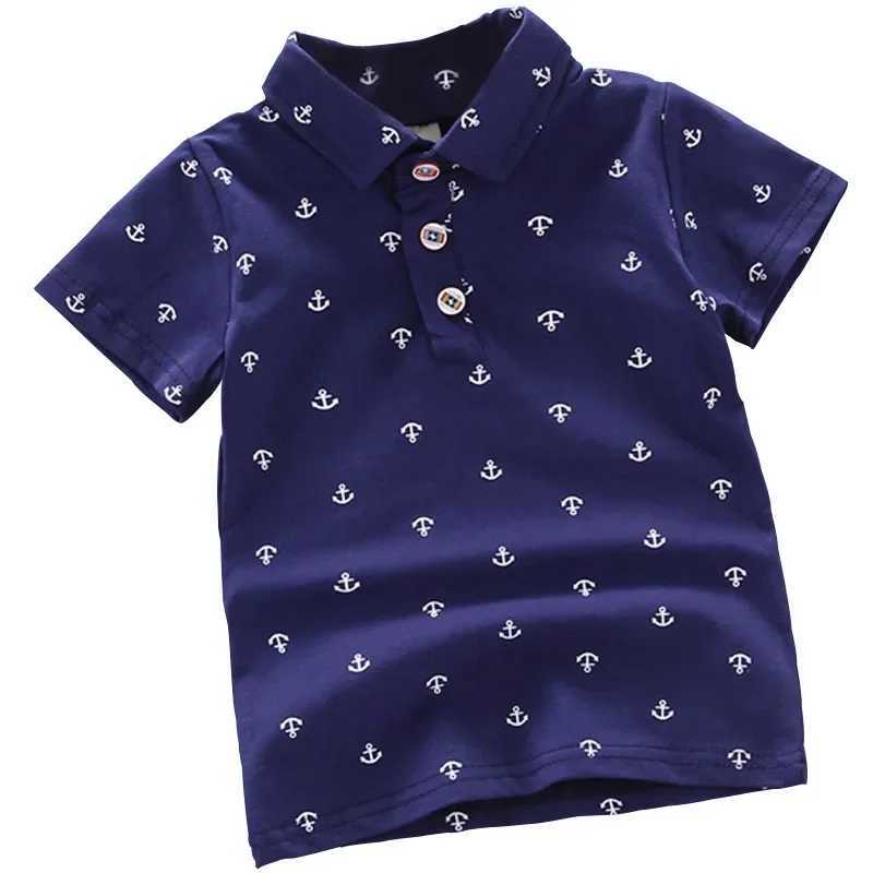 Polos Polos 2024 Summer New Baby Boys Fashion Breathable Print Short Seven Flip Collar Cotton Shirt Top Direct Shipping WX5.29
