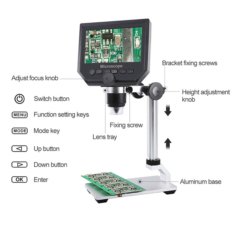 1-600x 3.6MP USB Digital Electronic Microscope Portable 8 LED VGA Microscope With 4.3" HD OLED Screen For Pcb Motherboard Repair