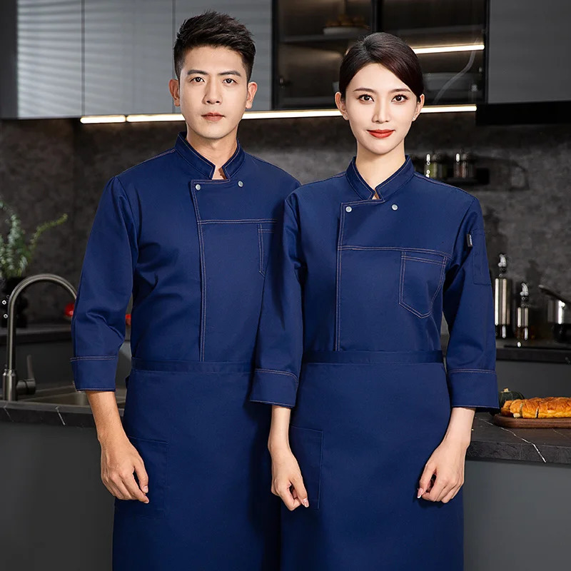 grey Chef uniform Long Sleeve chef jacket Cook Coat Tshirt Baker Work Uniform Waiter Restaurant el Clothe 240530