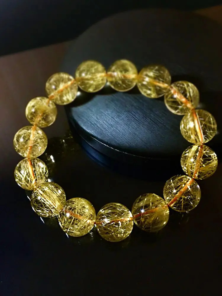 Original Natural Brazil Gold Rutilated Quartz Bracelet Rutile Super Flash Bracelet Girlfriends Gift Girlfriend Gift Ornament 240528