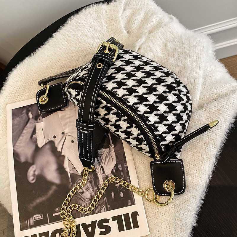 Bags Hbp Crossbody Evening Bag Houndstooth Small Simple Waist Pack Winter Chest s Female Fashion Phone Purses Chain Travel Belt 220811 Fahion Pure