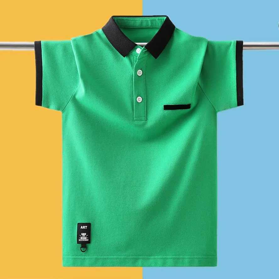 Polos Polos Boys School Uniform Polo Shirt 2024 New Summer Childrens Casual Short Seven Top Youth 4-15 Year Old Childrens Clothing WX5.29