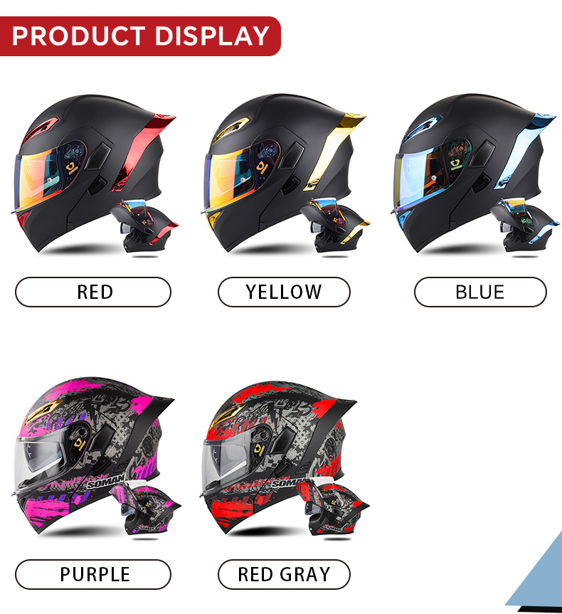 DOT Approved Men's Motorcycle Helmet Full Face Helmet with Double Visor Flip Up Motocross Helmet Four Seasons Universal