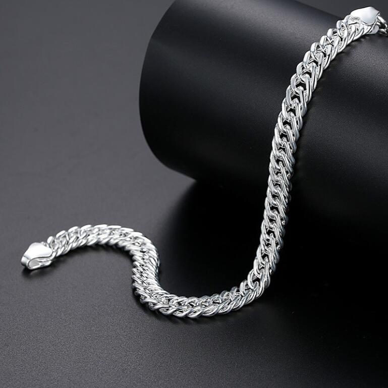 Designer jewelry Top Sell Link Chain Bracelets Simple Fashion Jewelry White Gold Fill Personality Men Women Wedding Beach Bangle For Love Gift