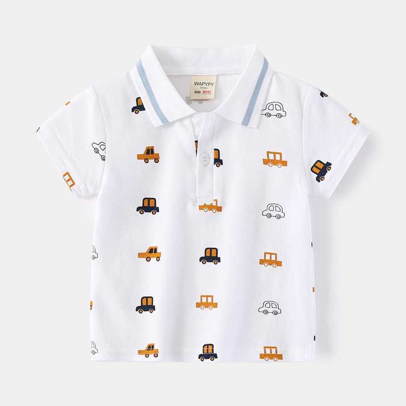 Polos Polos Baby Boys Summer Polo Shirt Childrens Clothing Polo Collar Cartoon T-shirt Boys Shorts Seven Piece Top Cotton Breathable WX5.29