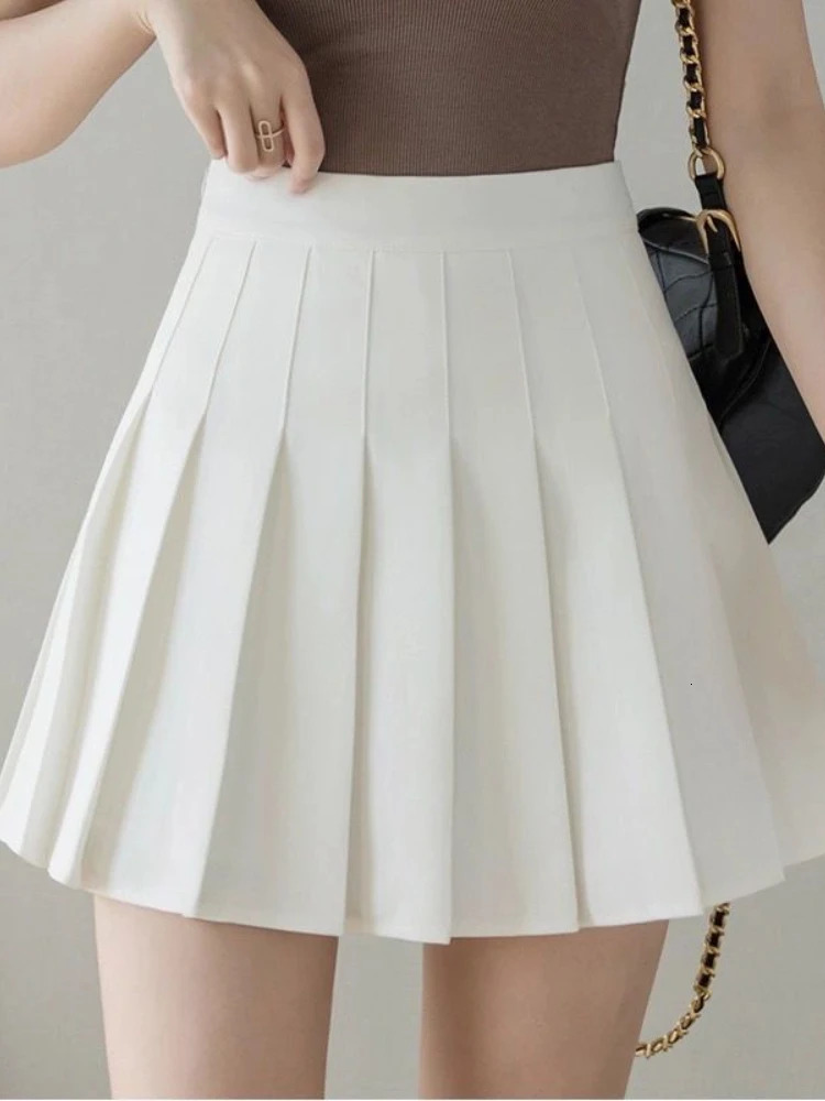 Kalevest Y2k Sweet Girl White Pleated Mini Skirt Korean Style High Waist School Short Kawaii Japanese Pink 240513