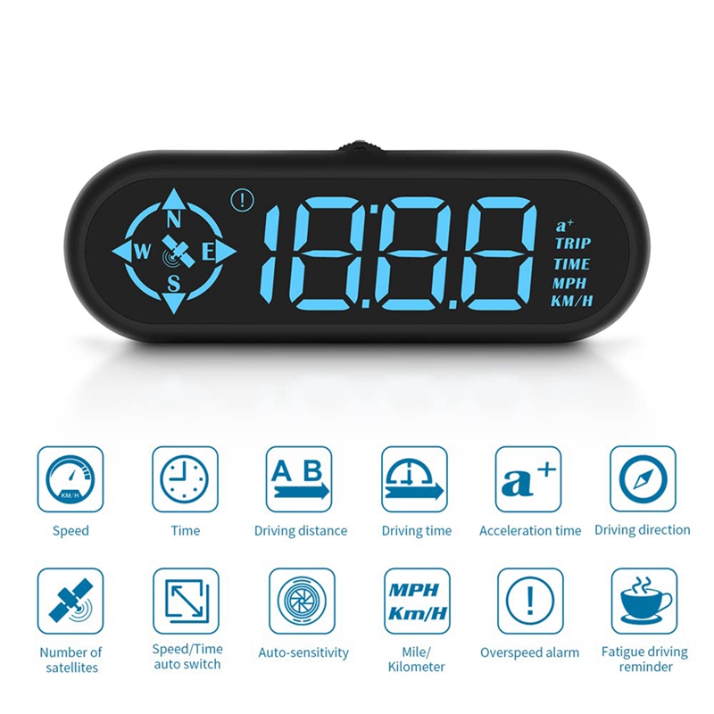 Car HUD Head Up Display With Speed MPH, Compass Driving Direction, Fatigue Driving Reminder
