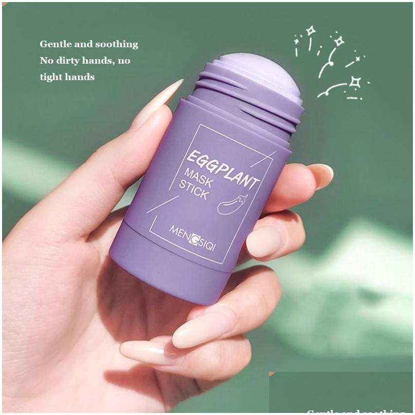 Masks Peels Green Tea Cleaning Eggplant Purifying Clay Stick Solid Mask Oil Control Anti- Mud Cream Beauty Facial Skin Care Drop Deliv Otup6