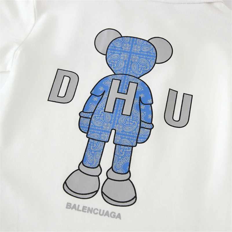 Polos Polos Summer Boys 2024 Korean Fashion Casual Sweatshirt Absorbing Print Back Bear/Polo Shirt/2-7 Years Old WX5.29