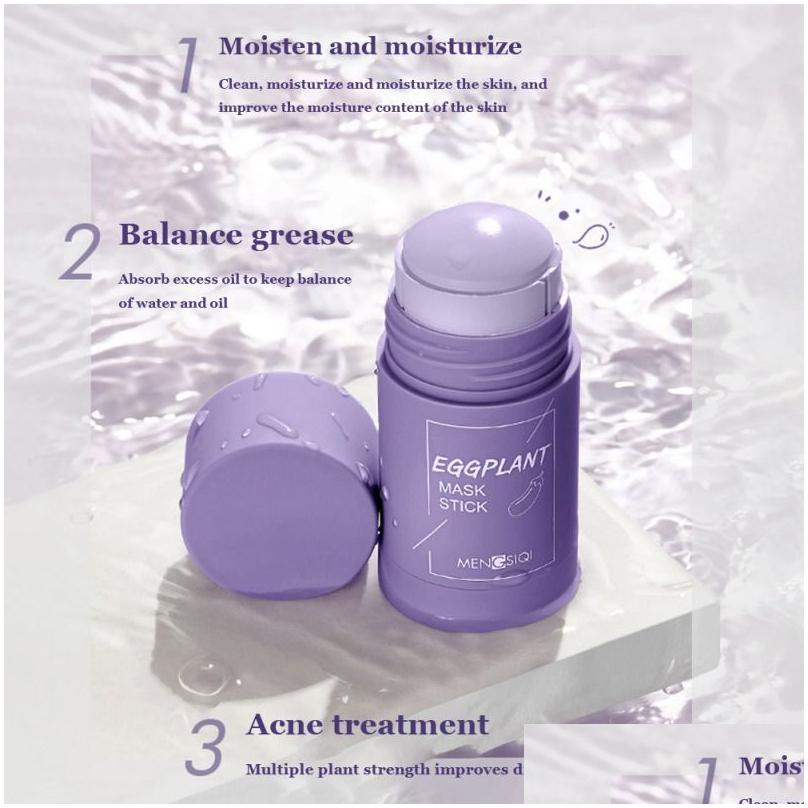 Masks Peels Green Tea Cleaning Eggplant Purifying Clay Stick Solid Mask Oil Control Anti- Mud Cream Beauty Facial Skin Care Drop Deliv Otup6