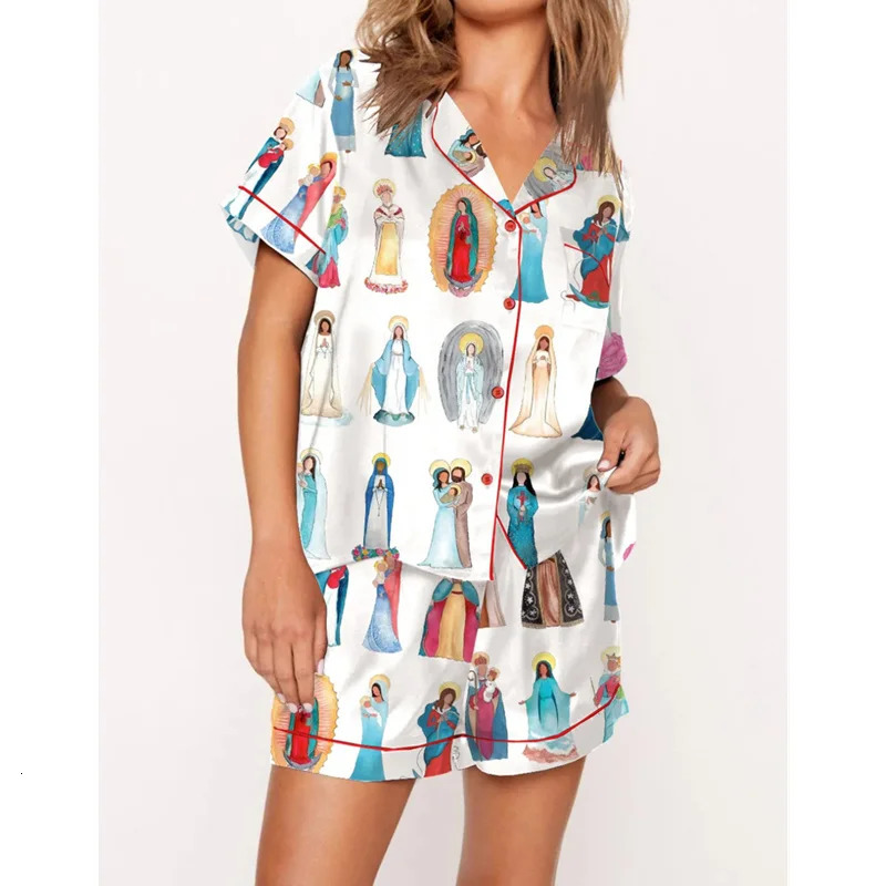 Xingqing 2 Piece Pajama Set y2k Women Wine Bottle Print Lapel Collar Single Breasted Short Sleeve Shirt and Shorts Loungewear 240530