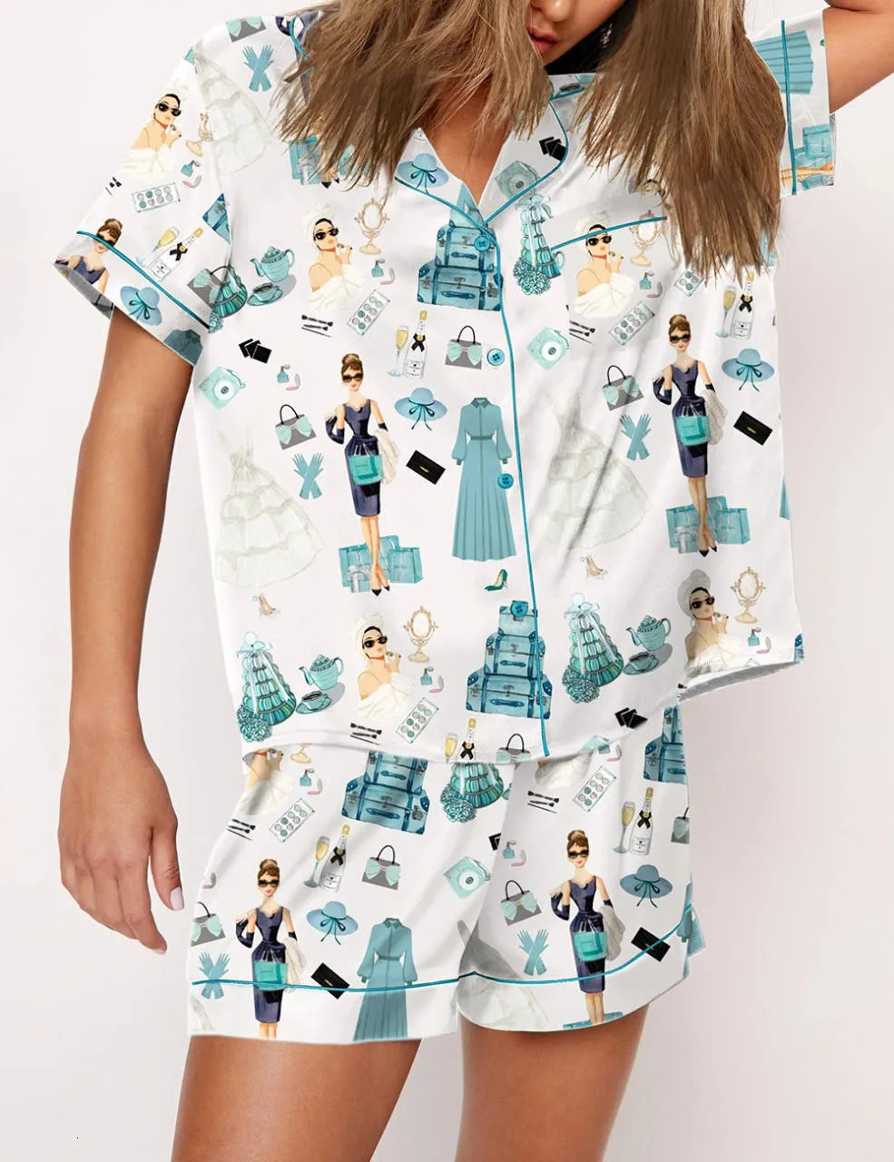 Y2k Bow Boots Print Satin Pajamas Short Set For Valentines Day Satin Silk Pjs Sleepwear Loungewear Lounge Set for Women 240530