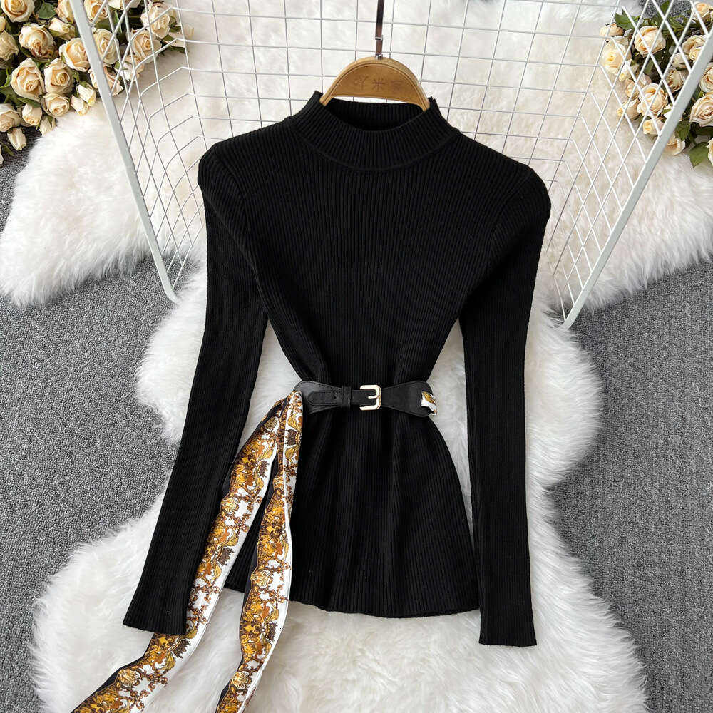 Fashion suit women stand collar slim knit top two-piece high waist baroque printed pleated skirt