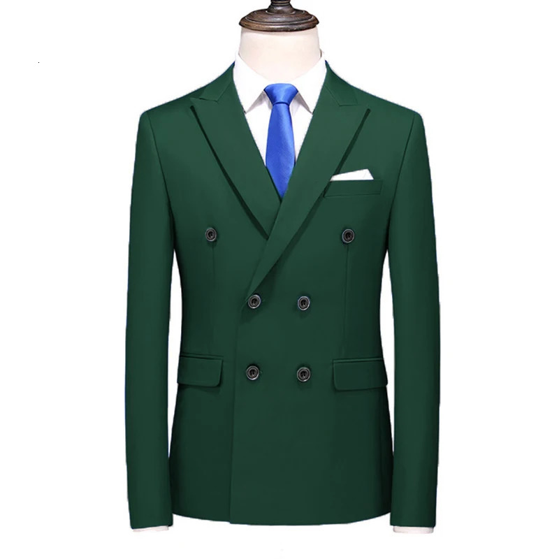 Fashion Mens Casual Boutique Business Solid Color Double Breasted Dress Formal Suit Blazers Jacket Coat 240518