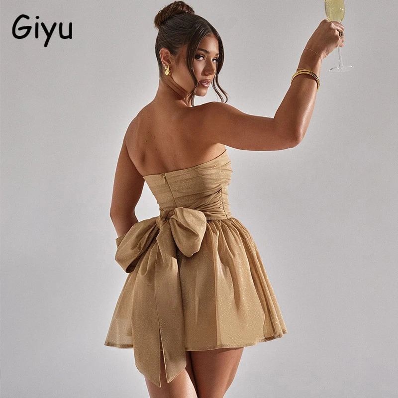 Giyu Sexy Club Prom Party Dresses Women Summer Autumn Glitter Sparkle Bodycon Mini Dress Elegant Backless Birthday Vestidos 240529