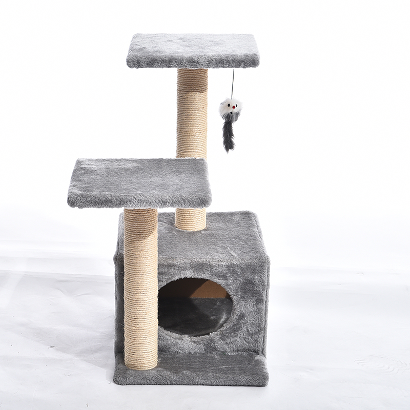 High Quality Modern Wood Sisal Cat Scratcher Tree With Toy Mouse Cat Tower Condo Furniture