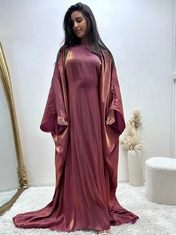 Ramadan Summer Batwing Sleeve Satin Butterfly Abaya Islam Muslim Maxi Dress Ka Women Kaftan Robe Musulmane Femme Vestidos 240529