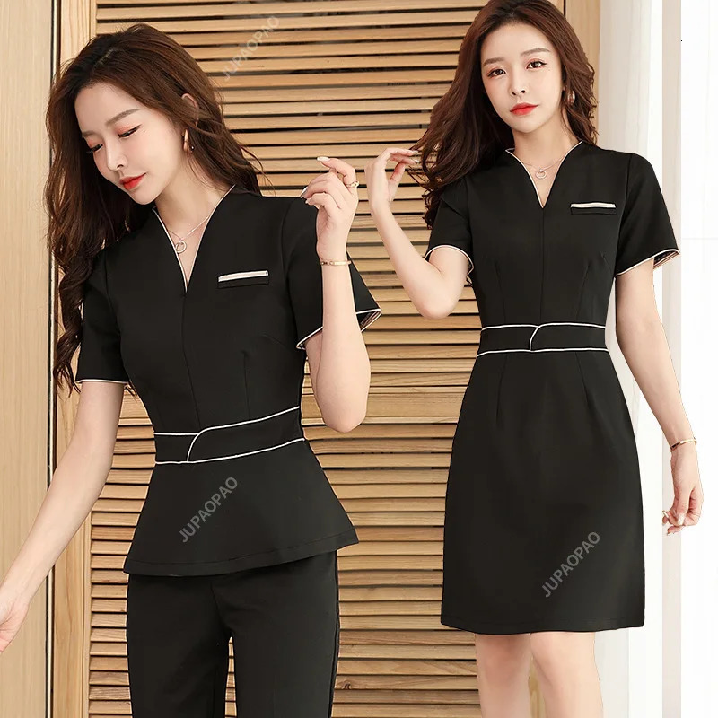 Esthetic Uniform Summer Short Sleeve Beauty Salon Suit Womens Spa Beautician Clothing el Massage Workwear Korean Overalls y240530