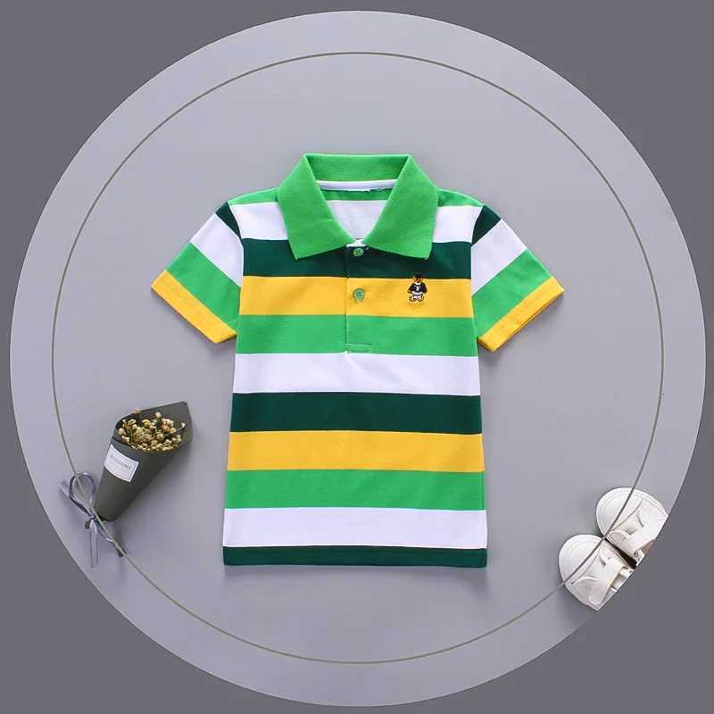 Polos Polos Jargazol Boys Shirt Color Stripe Short Seven Summer Top of the line Polo Shirt 2T-7T Childrens Clothing Cotton Camiseta Preschool Sports T