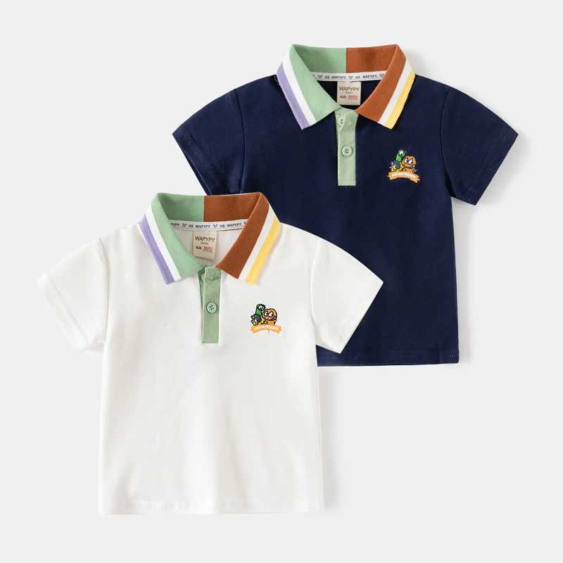 Polos Polos Clibeso Childrens Boys Polo Shirt Cute Cartoon Broidery Shirt Summer Short Seven Cotton Shirt Childrens Baby Top WX5.29