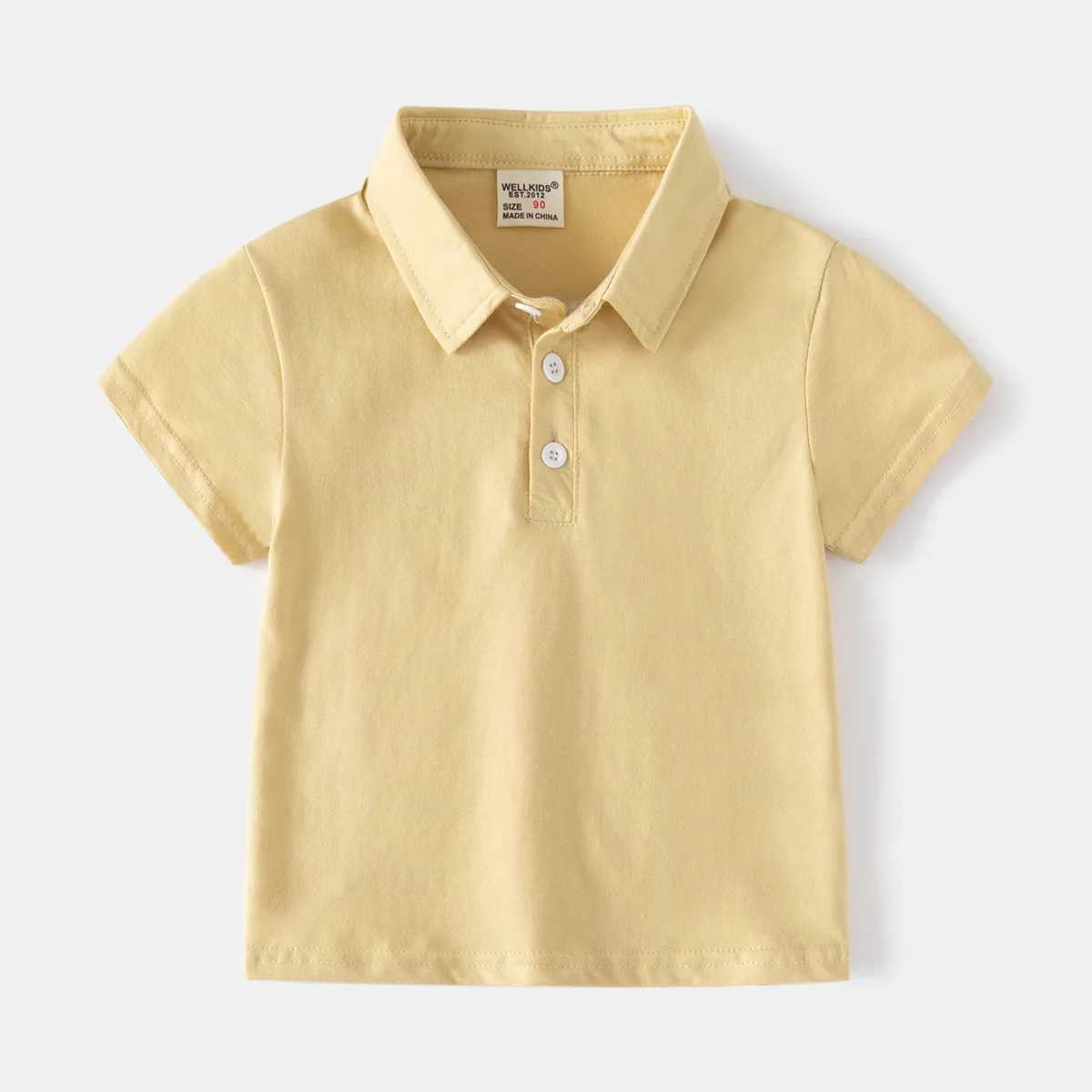 Polos Polos 2024 Summer New Boys Solid Color Short Size 7 T-shirt Casual Breathable Cotton Polo Shirt Suitable for Children Aged 3-8 6 Colors WX5.29